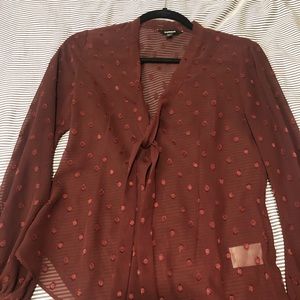 Sheer maroon polka dot shirt